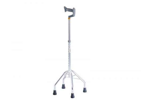 QUAD CANE 28 x 26.4 x 67 113KG WALKING & MOBILITY LARGE BASE 760-990MM SILVER